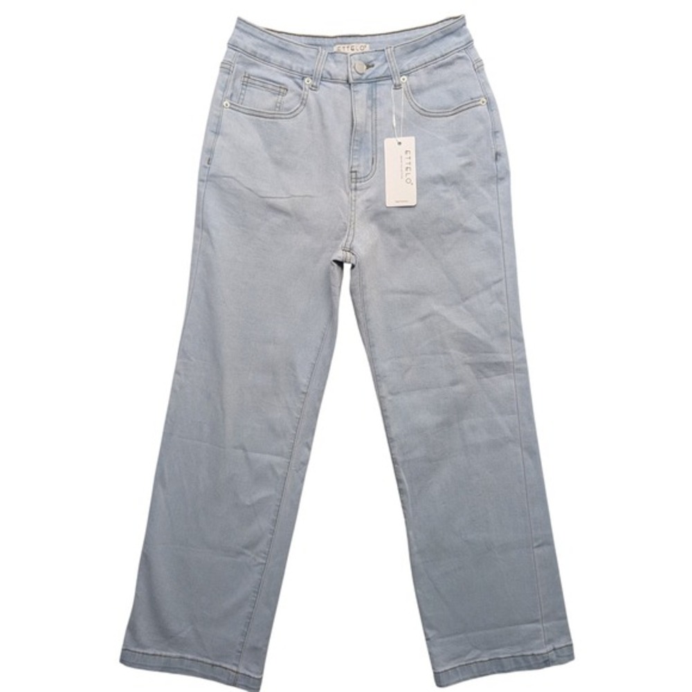 NWT Ettelo Straight Leg Jeans Women Sz 8 Light‎ Blue High Rise Stretch H9B305(m)